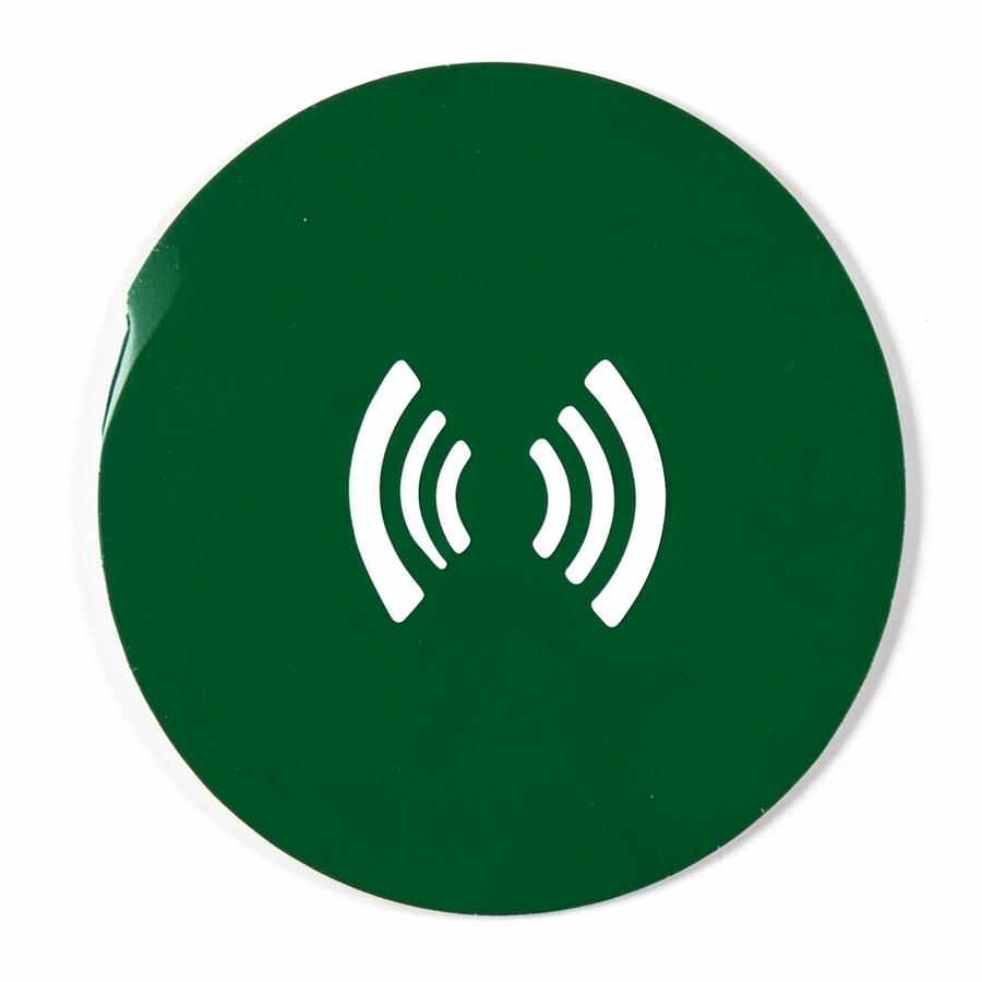 Round green NFC loyalty tag sticker with a contactless symbol