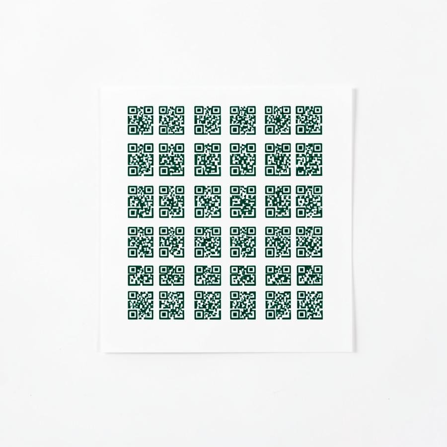 Sheet of QR code stickers for downloading the RWRD app